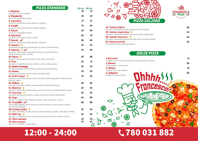 Francesco’s Pizza Kołobrzeg na Dowóz - Włoska Pizzeria. Open Times