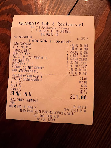 Kazamaty Pub & Restaurant - Gastronomia